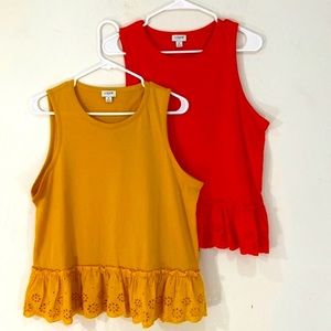 J. Crew Factory “Two” Tees Sleeveless Top Eyelet Peplum Border, Size- M